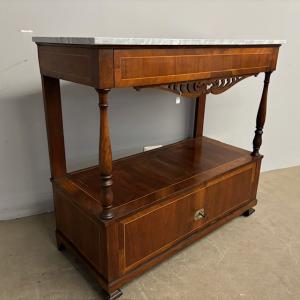 Antike Anrichte KARLO X 1840 - Konsole Nussbaum Bardiglio-Marmor. Restauriert. Maße 119 x 52, H 110